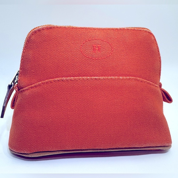 Hermès Pouch Bolide Mini Mini Pouch Orange Toile H Canvas Travel Case Rare AUTH - Picture 13 of 13